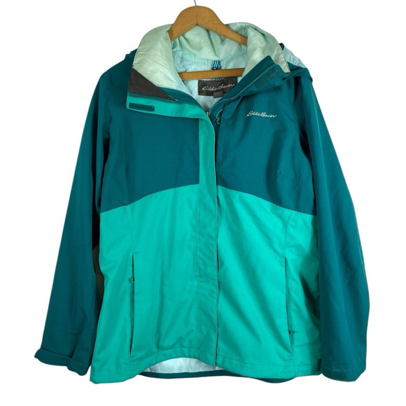Eddie Bauer Jacket Weatheredge Plus Womens Size Large Full Zip Hooded Green - Picture 1 of 14